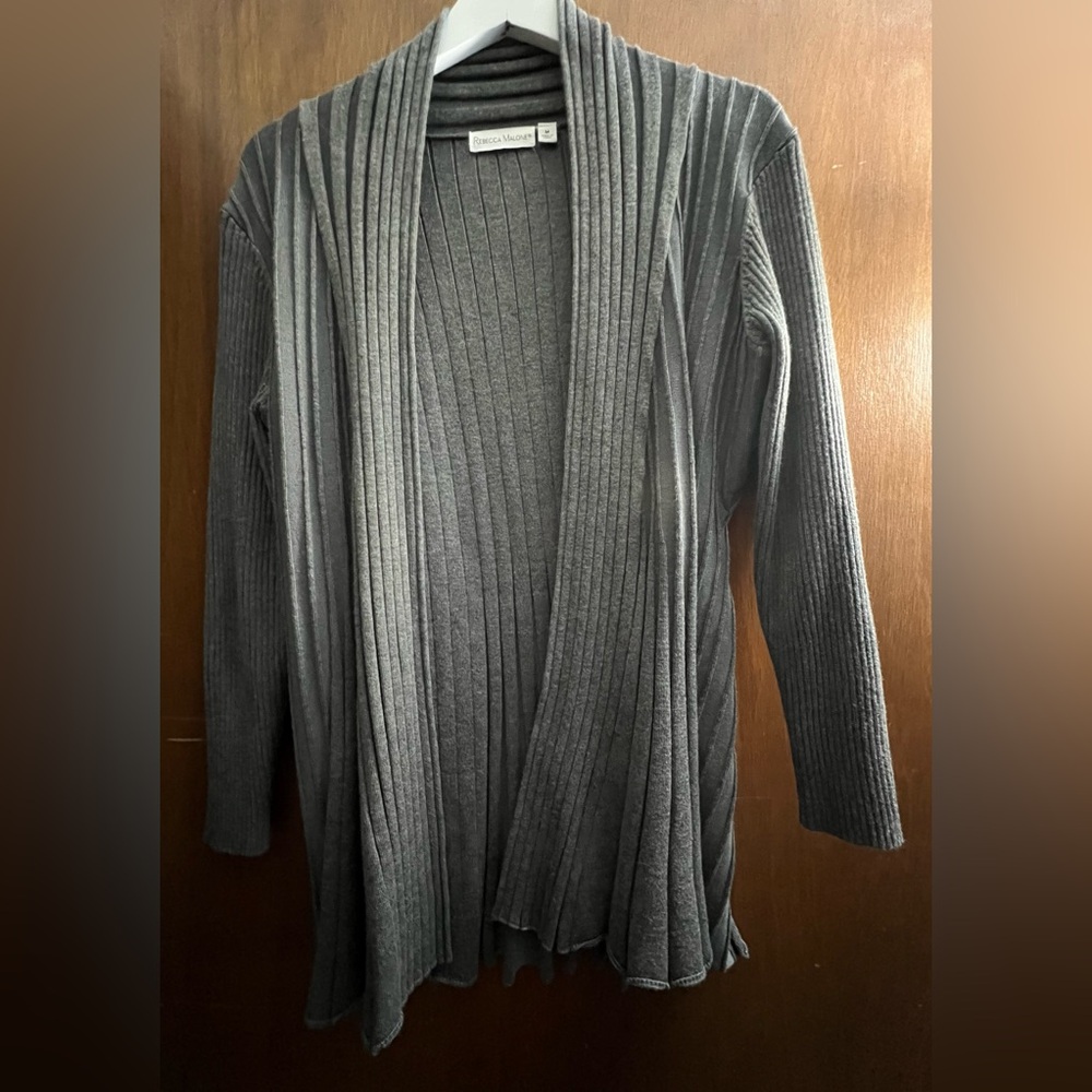 Rebecca Malone Gray Ribbed Cardigan - Medium